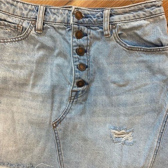Free People We The Free Button Fly Distressed Denim Skirt - Picture 5 of 11